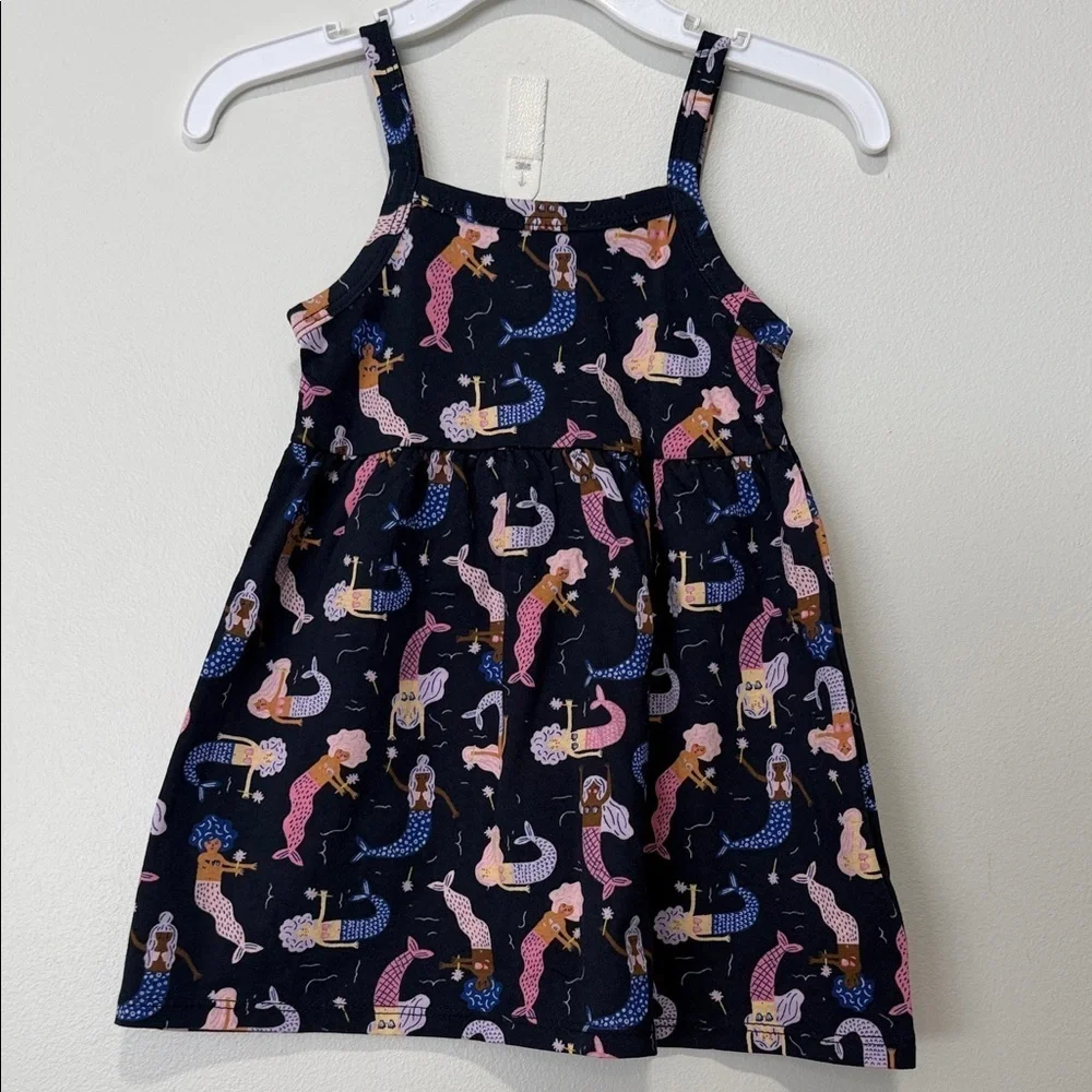 Mermaid Print Kids Dress - Navy and Pink